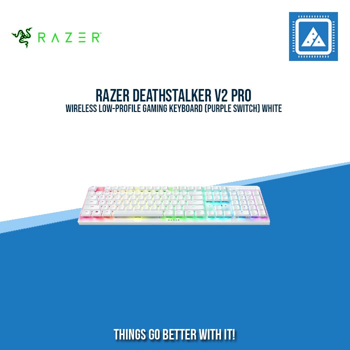 RAZER DEATHSTALKER V2 PRO WIRELESS LOW-PROFILE GAMING KEYBOARD (PURPLE SWITCH) WHITE RAZER DEATHSTALKER V2 PRO WIRELESS LOW-PROFILE GAMING KEYBOARD (PURPLE SWITCH) WHITE